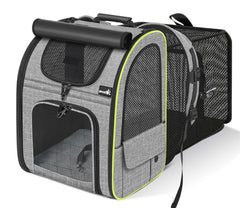 Pecute Mochila Porta-Gato Expandible en uso, comodidad y espacio adicional para la mascota.