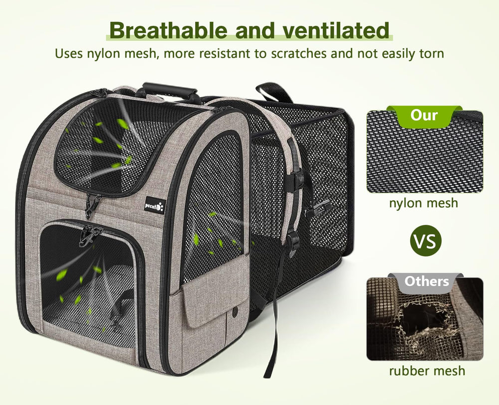 Pecute mochila portamascotas: comodidad con base acolchada y funda lavable.