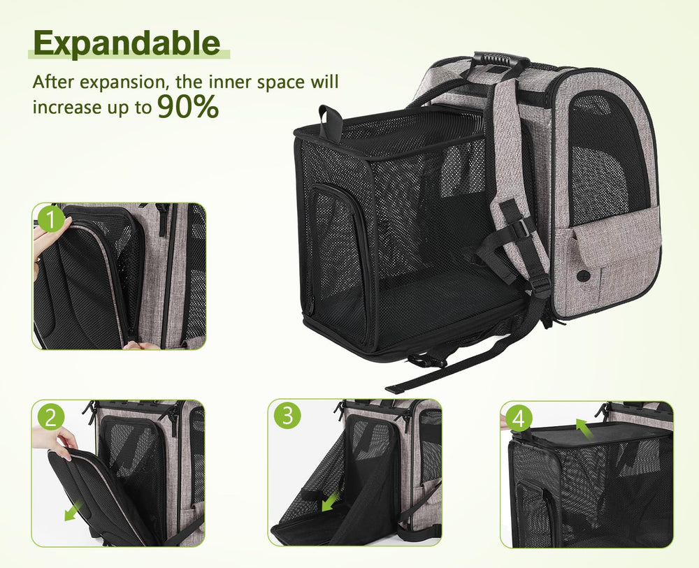 Pecute mochila portamascotas robusta y segura para viajes al aire libre.