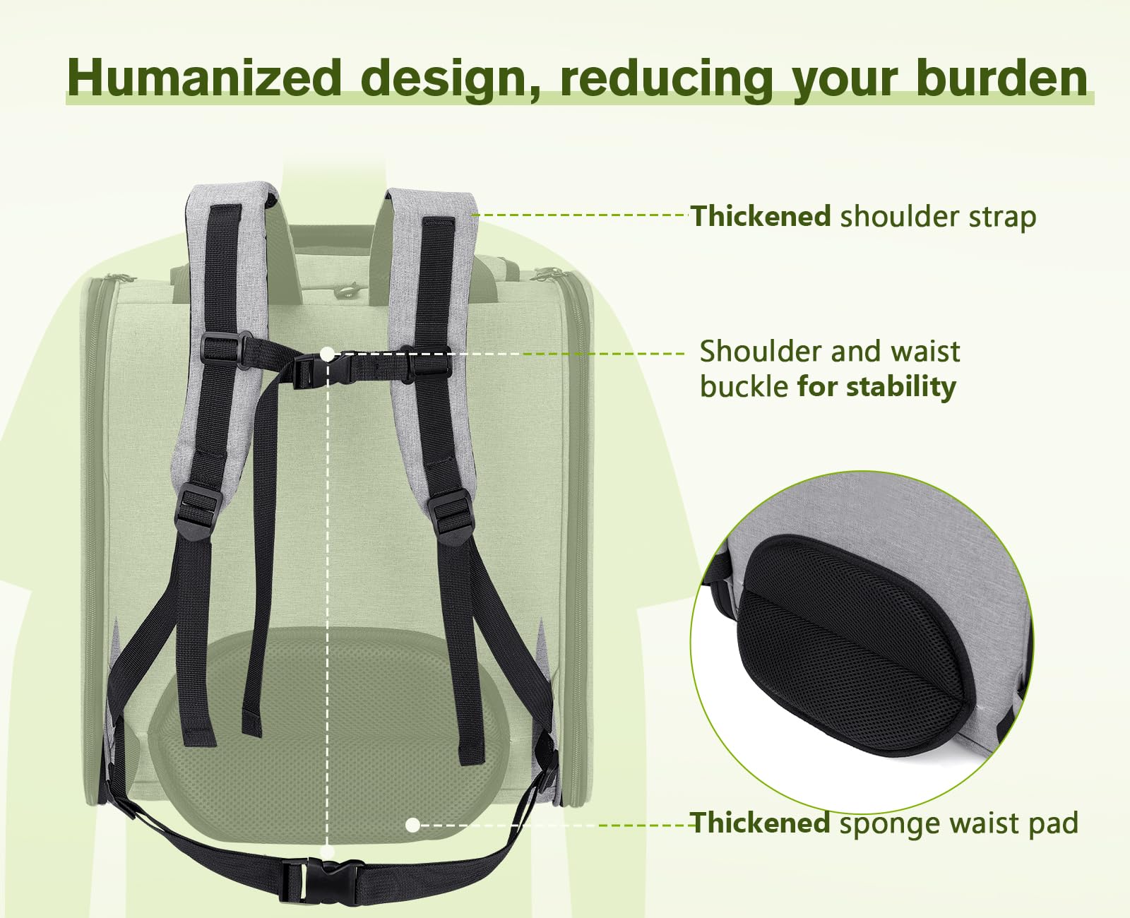 Mochila Pecute con cierres y trabas seguras para evitar escapes.