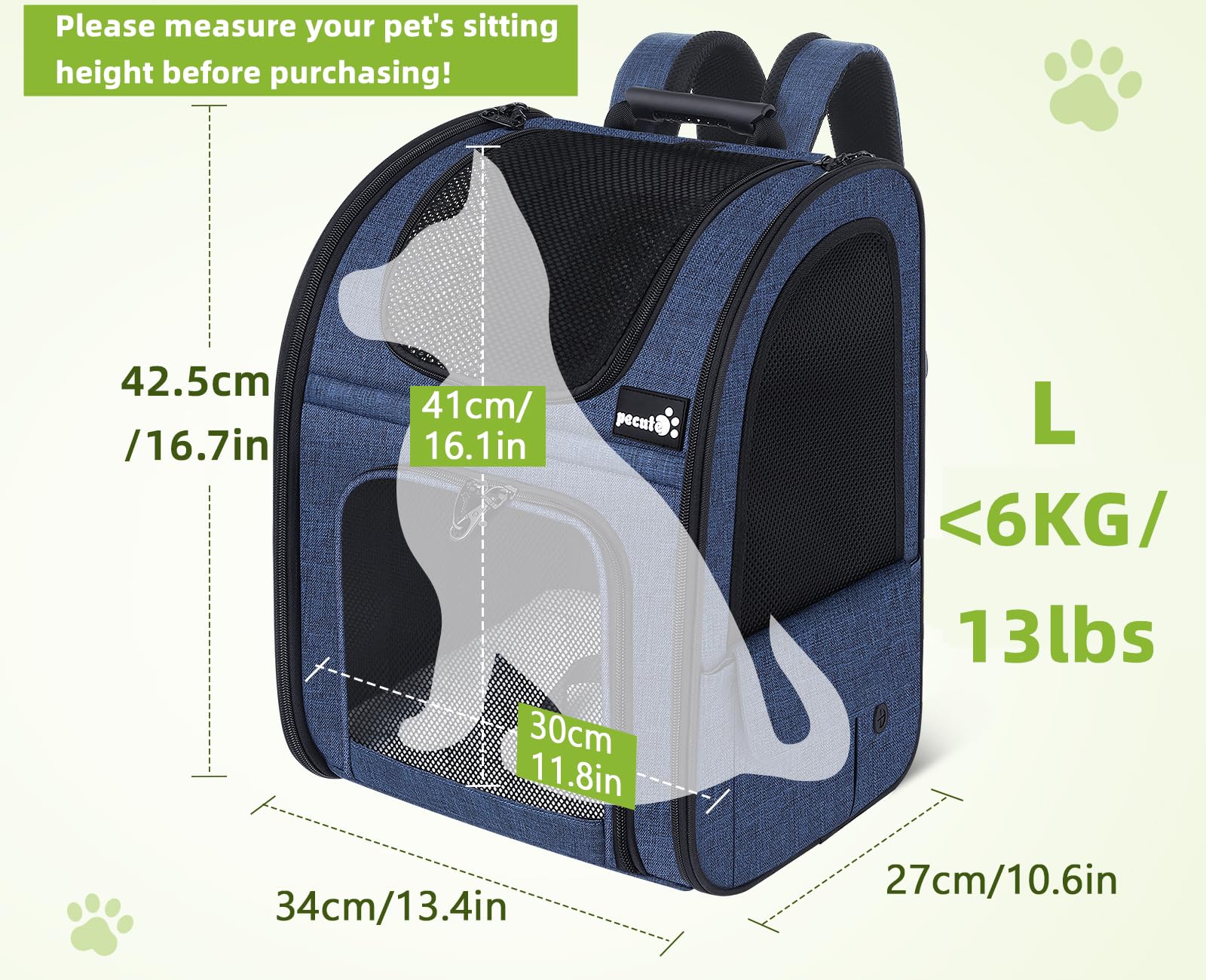 Pecute Mochila transporte perro ampliable para mayor comodidad en caminatas