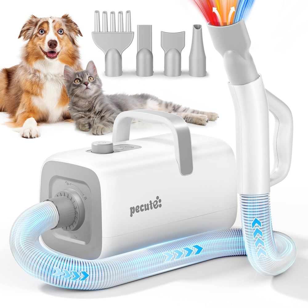 Pecute secador para perros con alto flujo de aire para secado rápido.