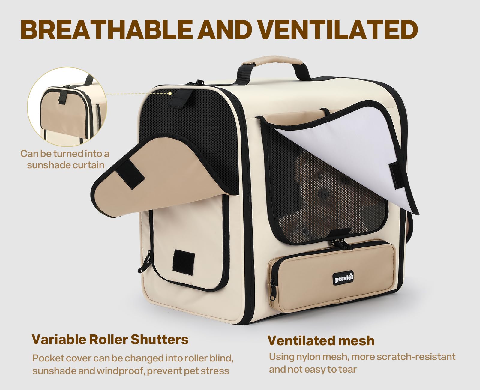 Pecute transportín: acceso múltiple para colocar la mascota fácilmente.