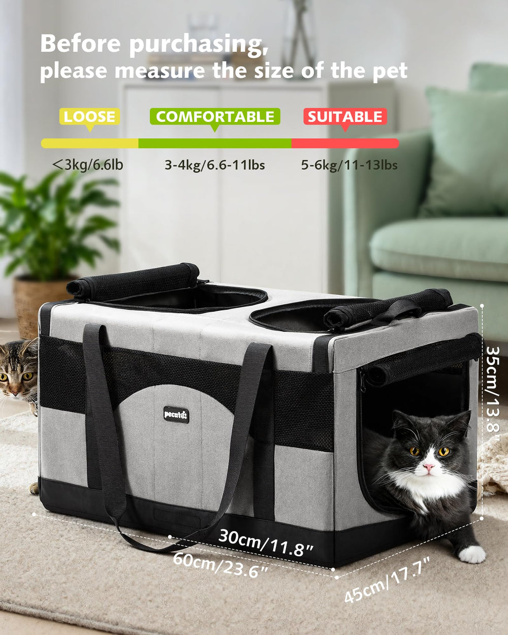 Pecute transportín para gatos: capacidad de hasta 26,5 libras