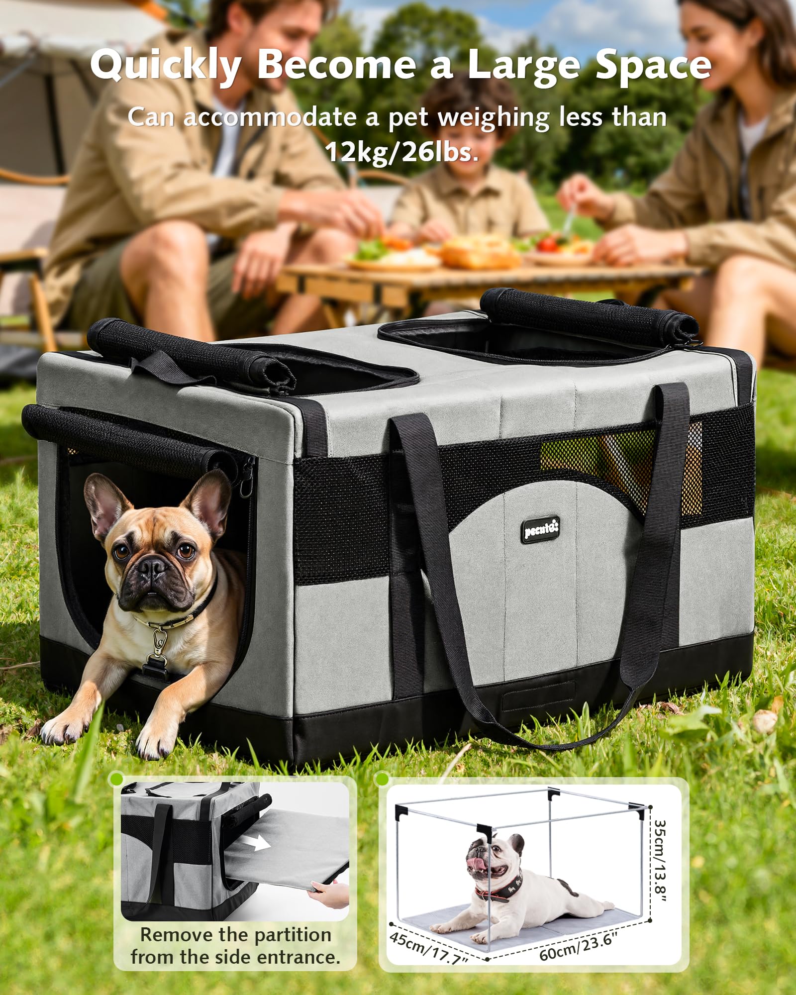 Pecute transportín para gatos: dimensiones útiles para dos zonas
