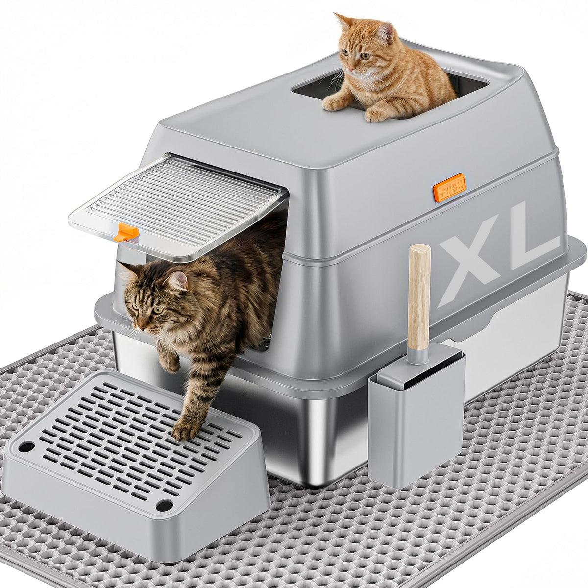 PEDIBAT caja de arena de acero inoxidable extra grande, espacio para gatos.