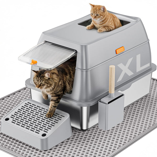 PEDIBAT caja de arena de acero inoxidable extra grande, espacio para gatos.