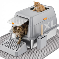 PEDIBAT caja de arena de acero inoxidable extra grande, espacio para gatos.