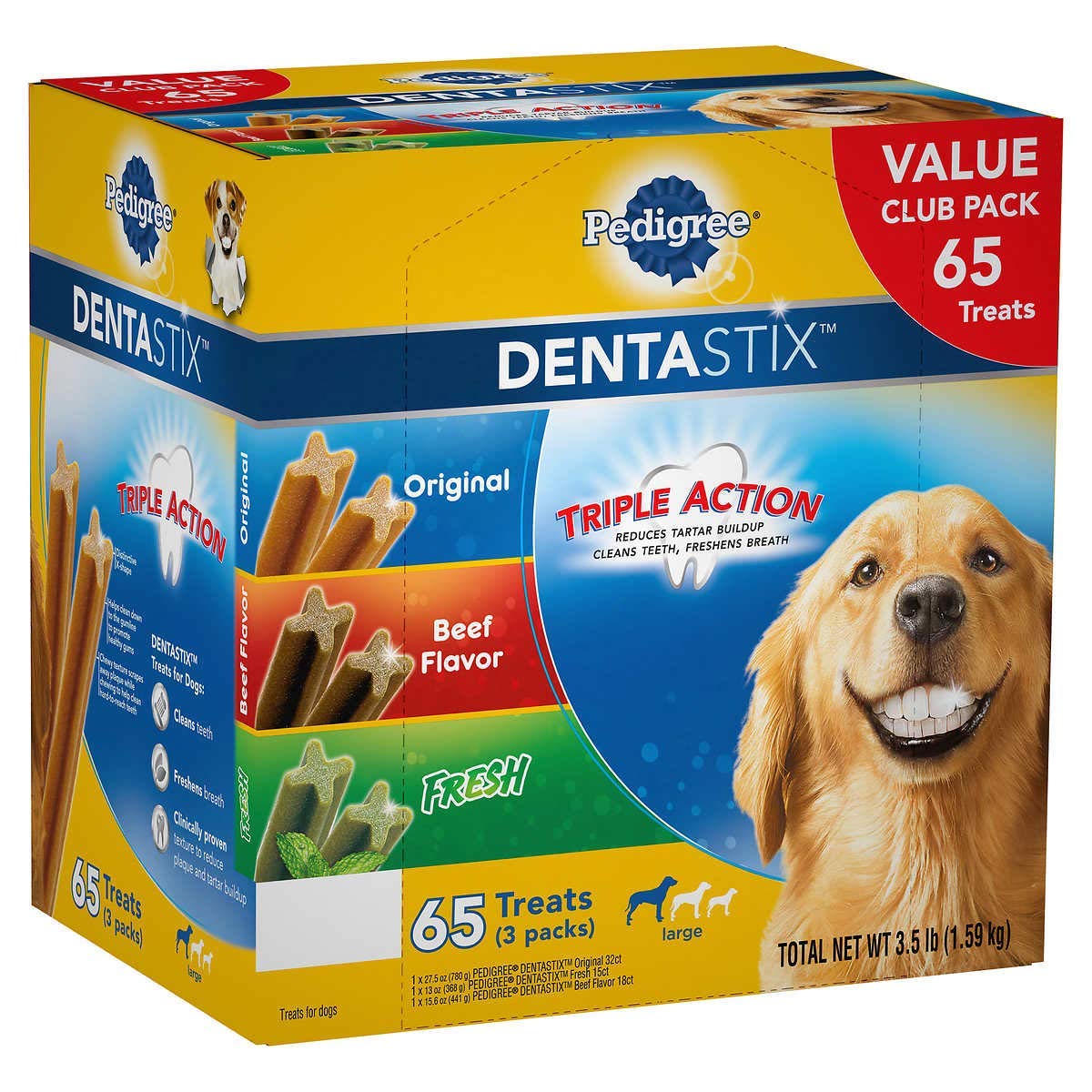 Dentastix Pedigree, paquete de 65 piezas, mejora la higiene bucal canina