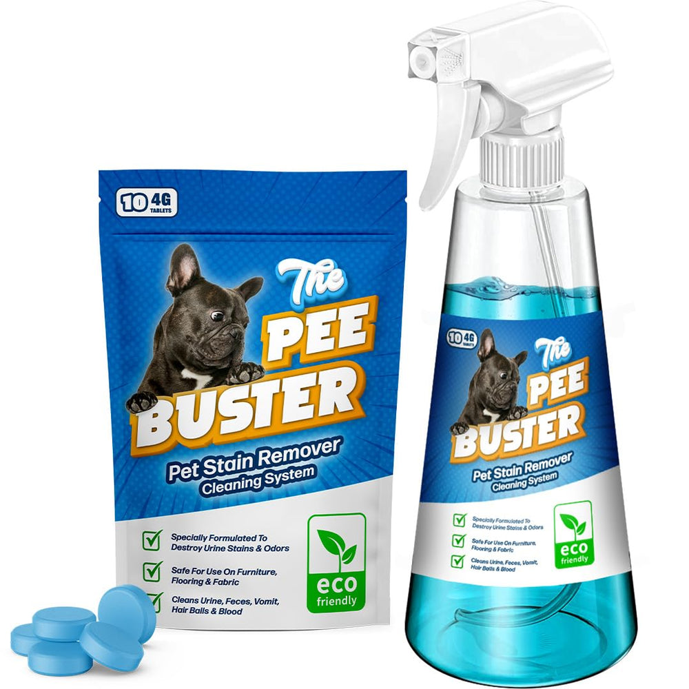 Pee Buster, botella reutilizable, facilita limpiezas rápidas de manchas de mascotas.