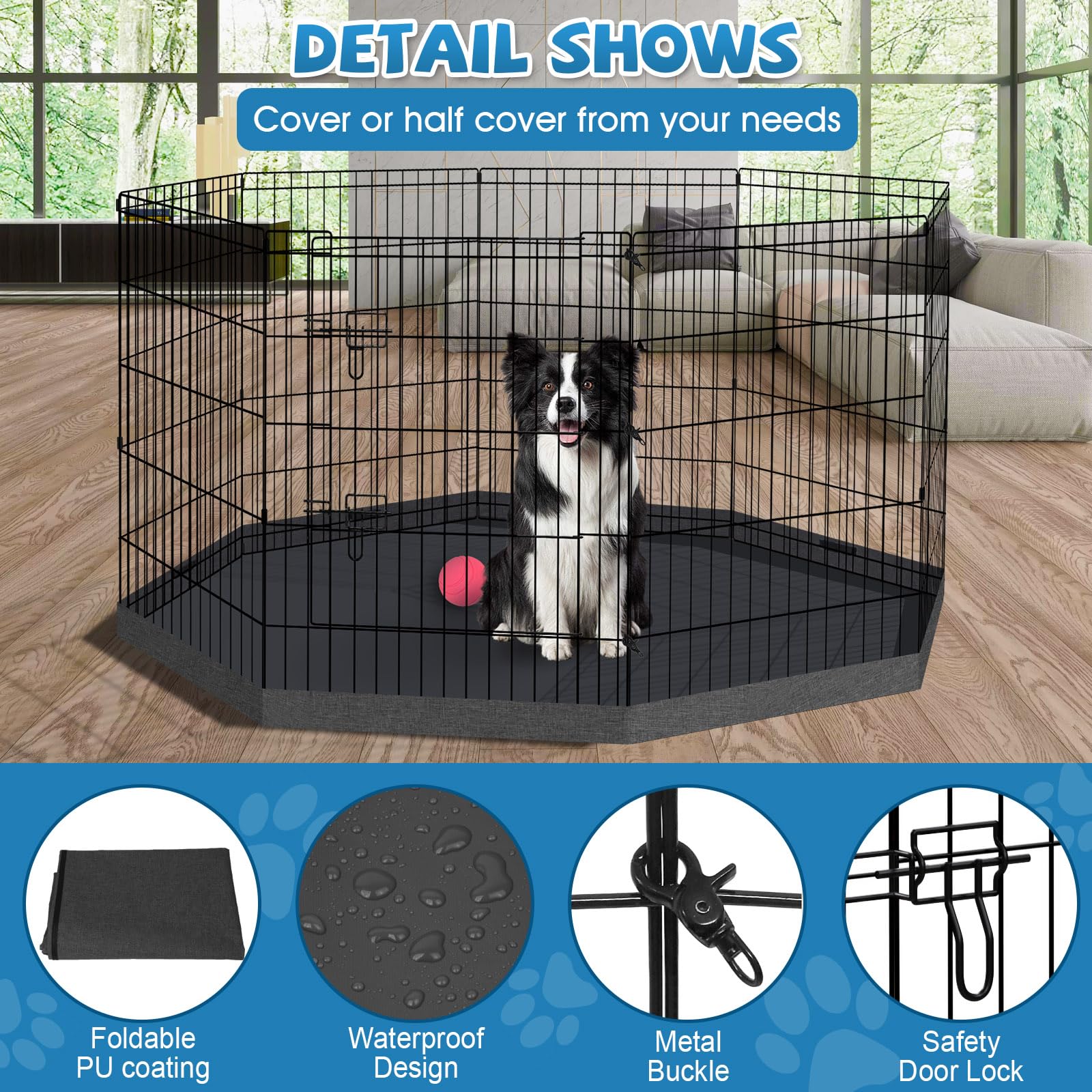 Peekaboo Dog Pen apto para interior y exterior con protección contra elementos.