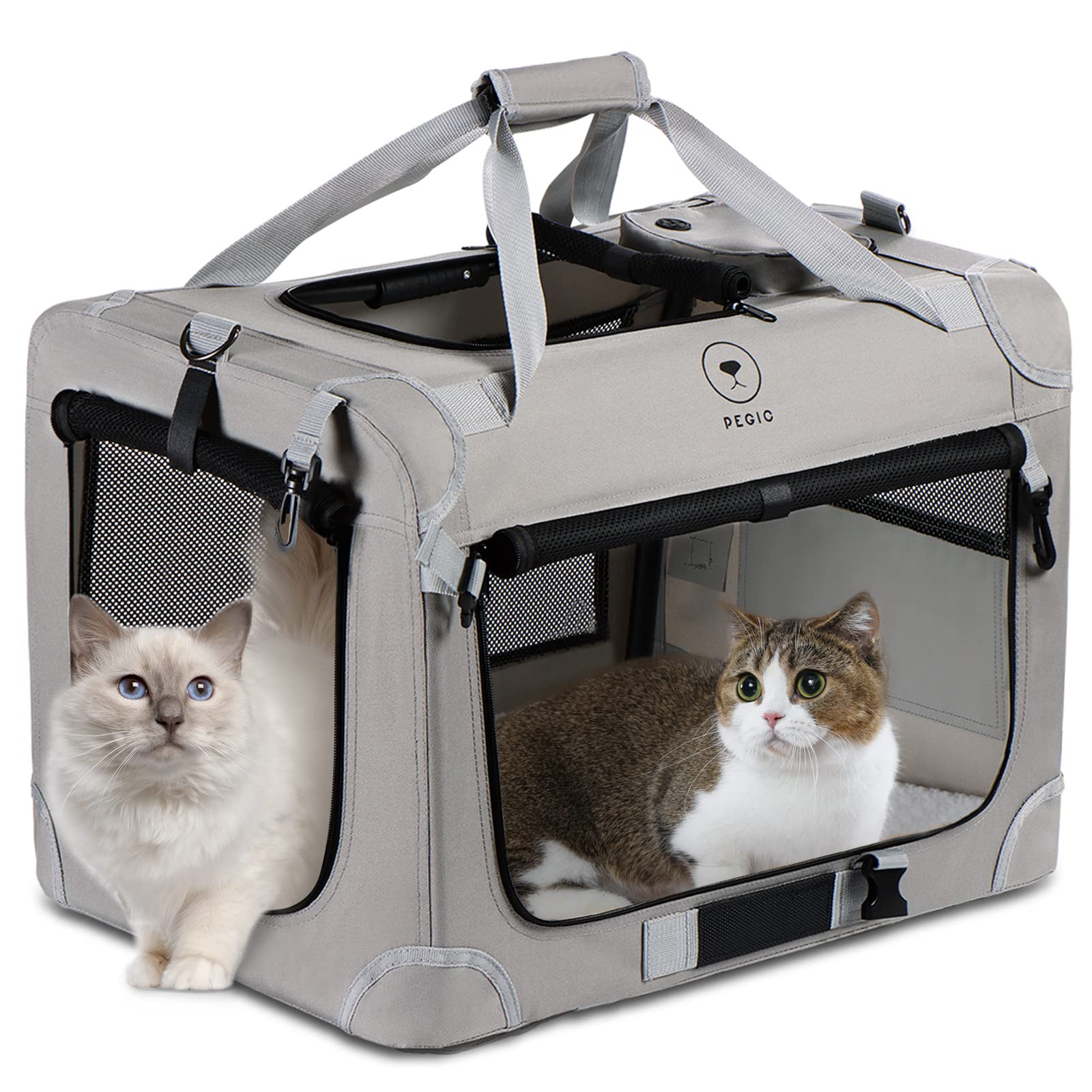 Pegic transportadora Extra Grande, vista frontal, ideal para viajar con dos gatos