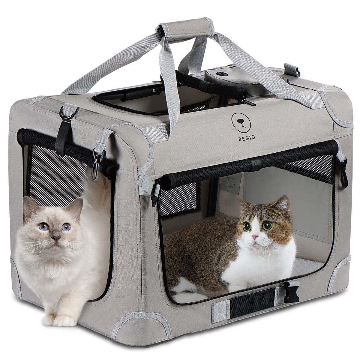 Pegic transportadora Extra Grande, vista frontal, ideal para viajar con dos gatos