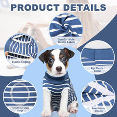 Pelukoa Traje de recuperación para perros azul, vista posterior, mantiene las áreas secas