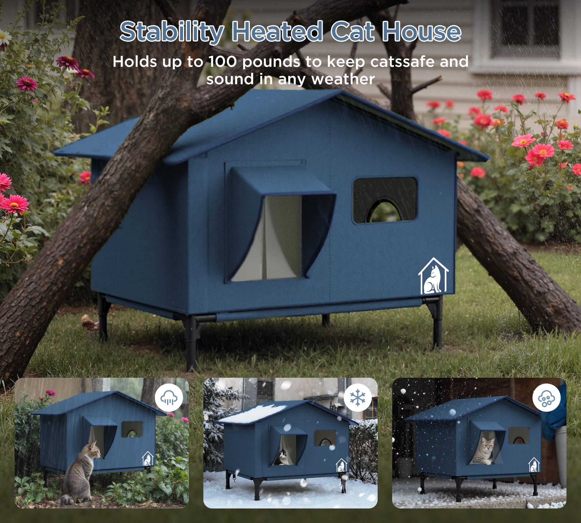 Pelúomoz casa gatos acabado azul, combinación estética y protección para exteriores.