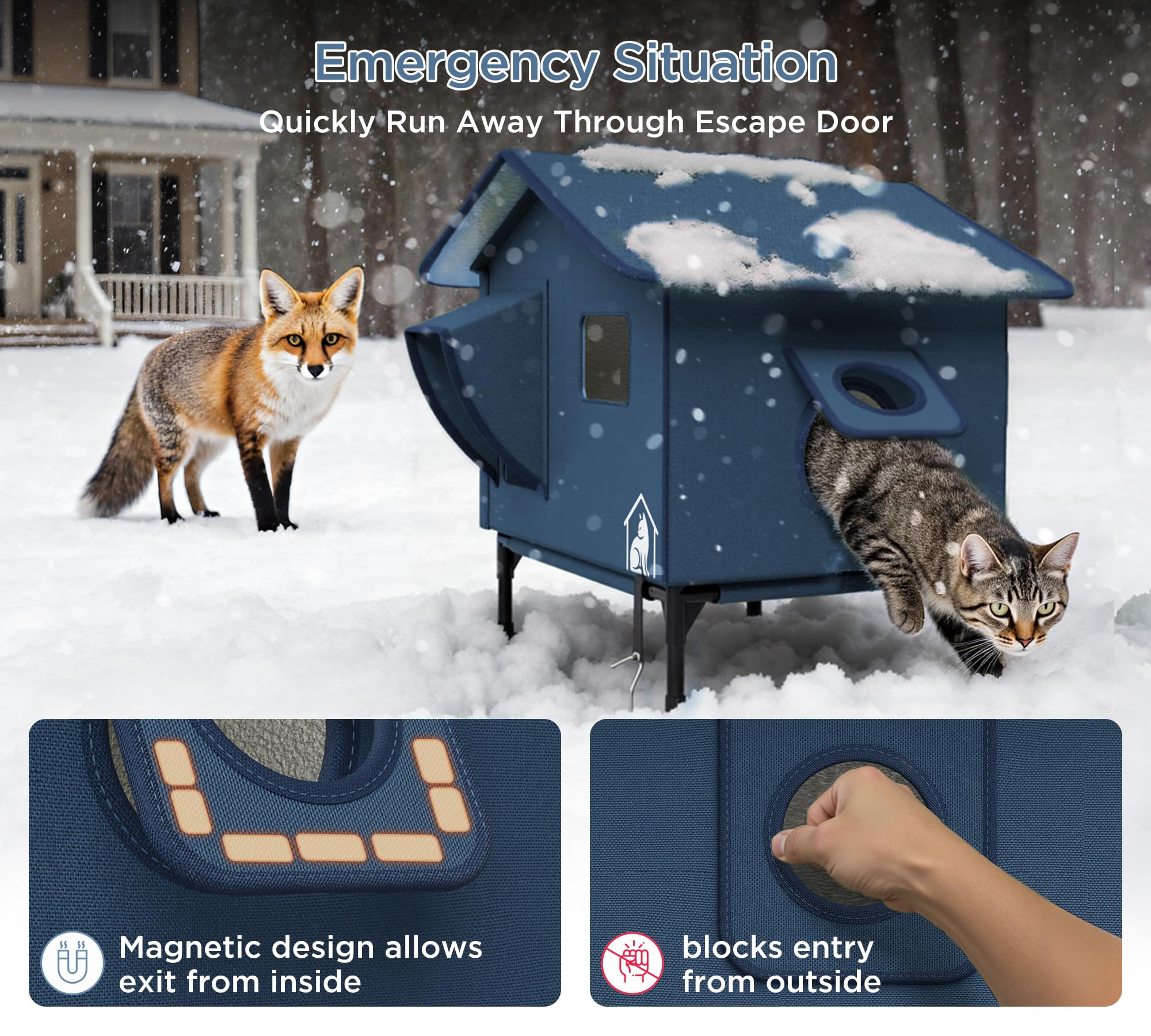 Pelúomoz casa gatos doble puerta de escape, seguridad ante encuentros con depredadores.