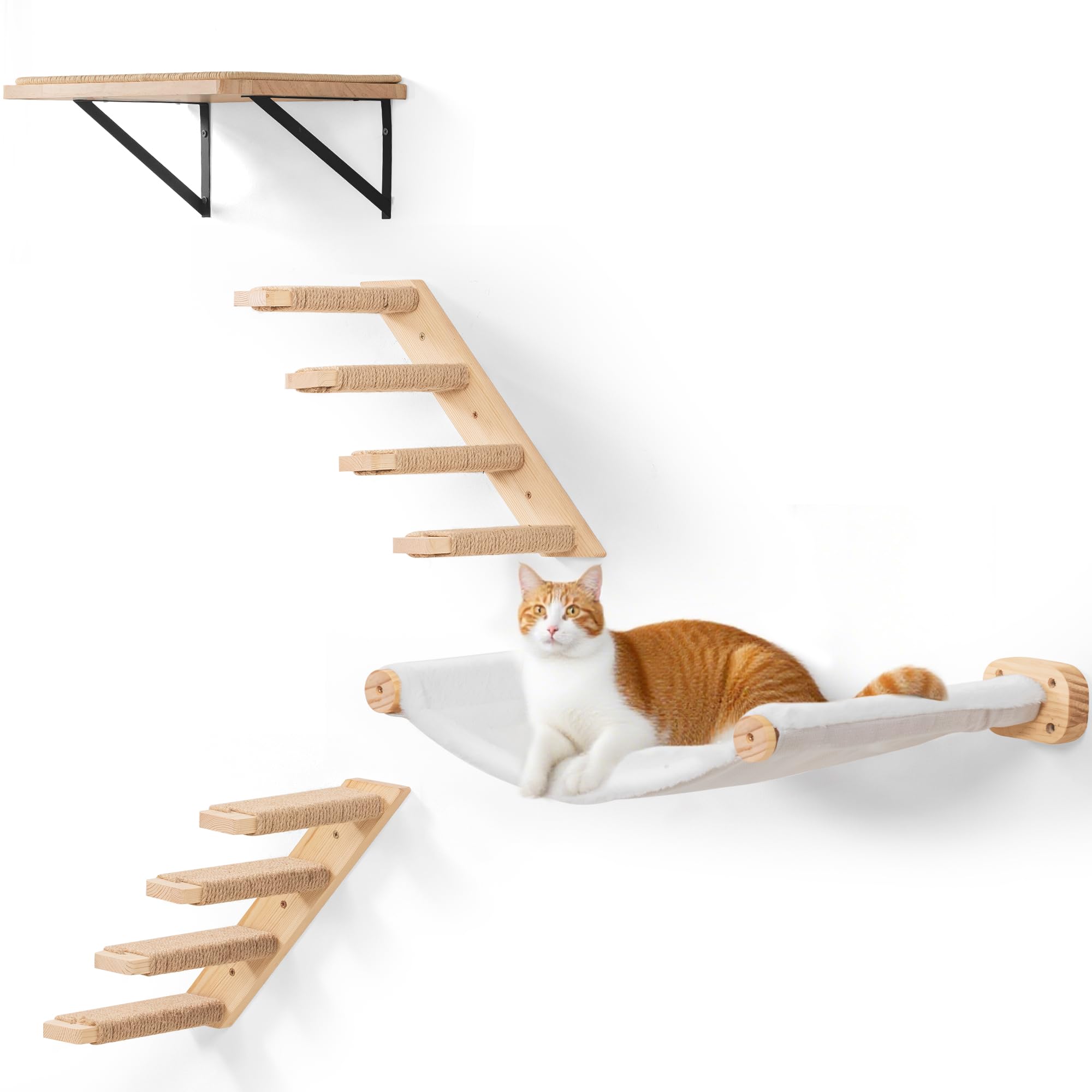 Peluomoz estantería de pared para gatos con hamaca flotante, descanso cómodo.