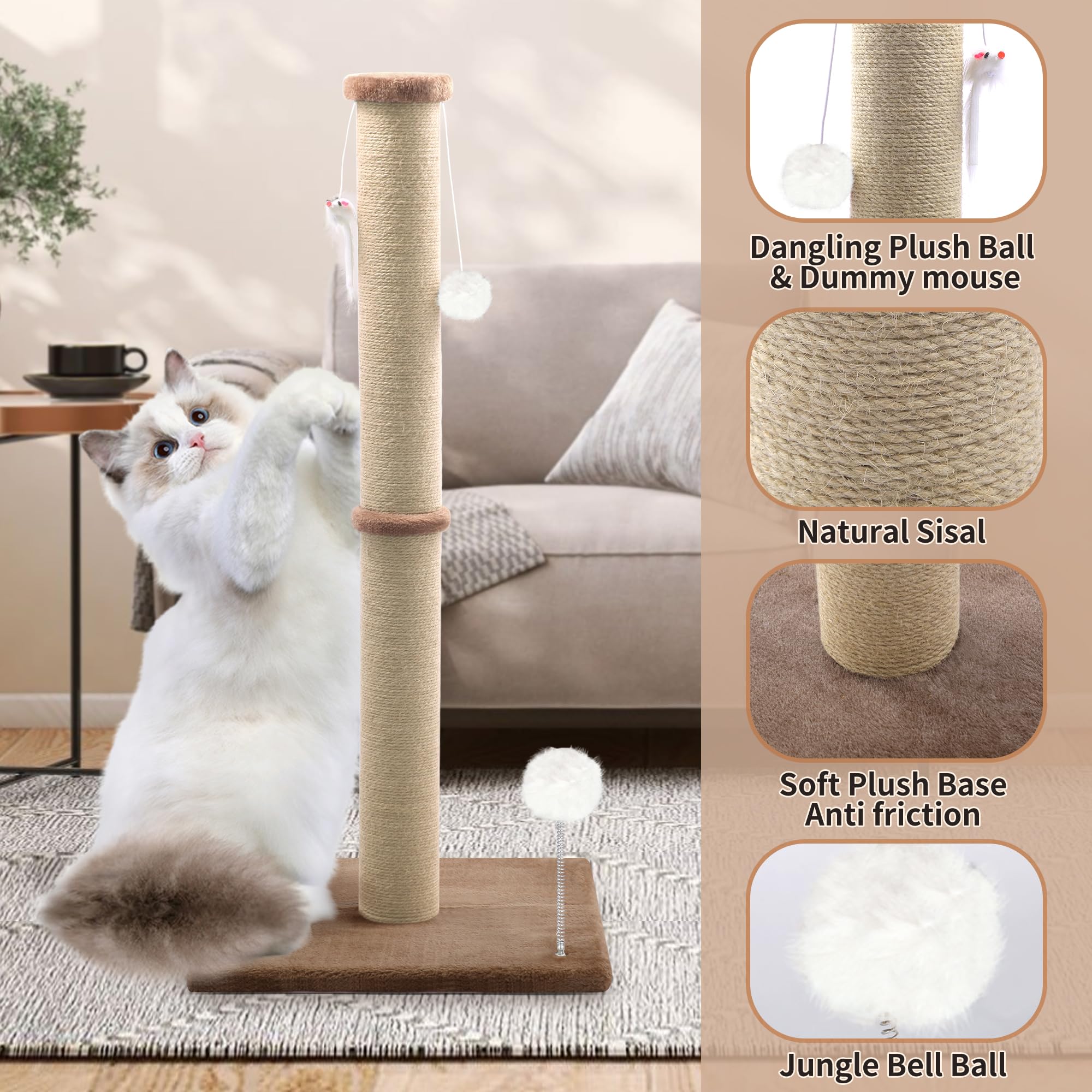 PELUMOZ rascador gato sisal natural con textura áspera para uñas sanas