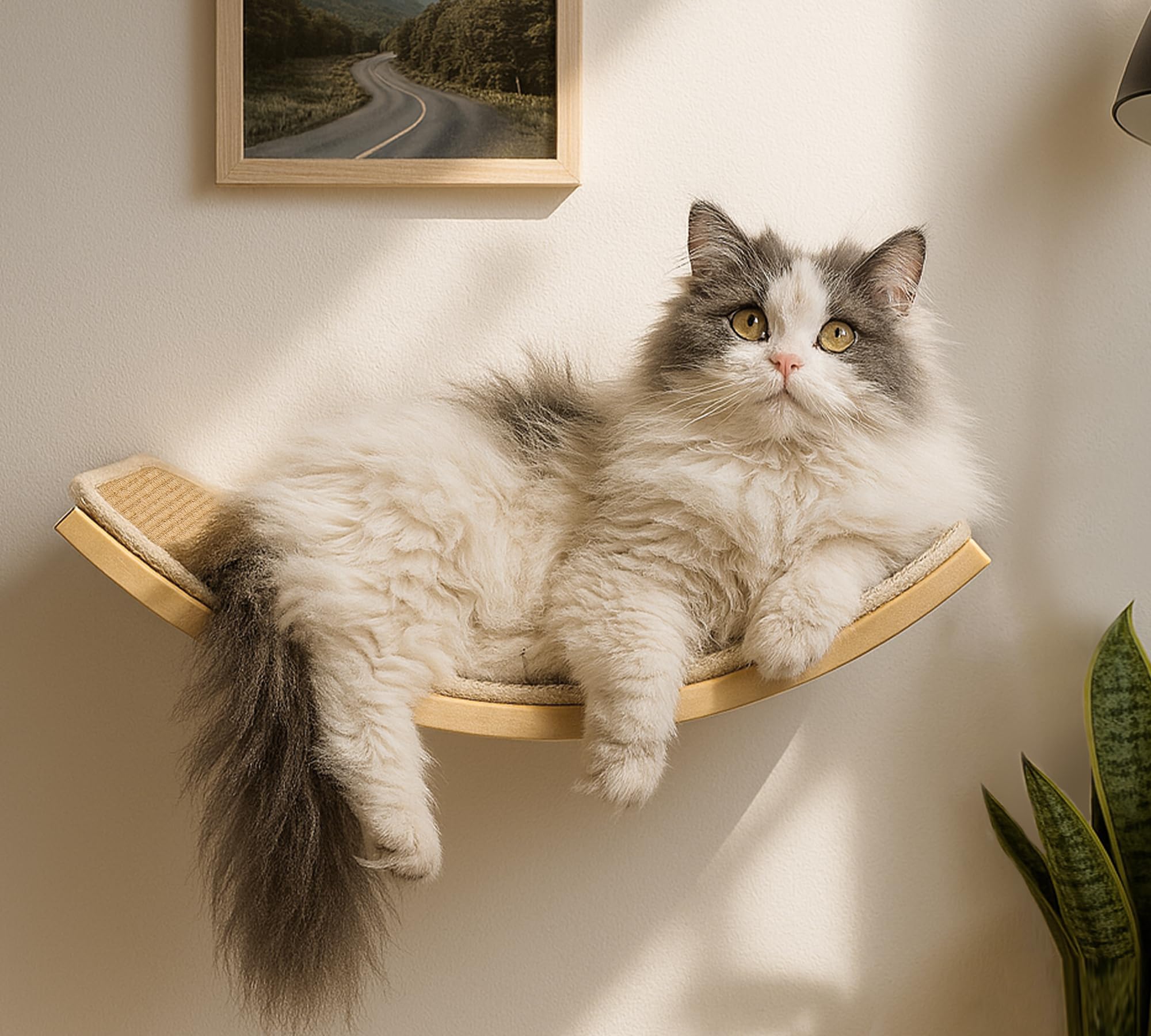 PELUMOZ cama-muro curva: descanso elevado cómodo para gatos grandes.