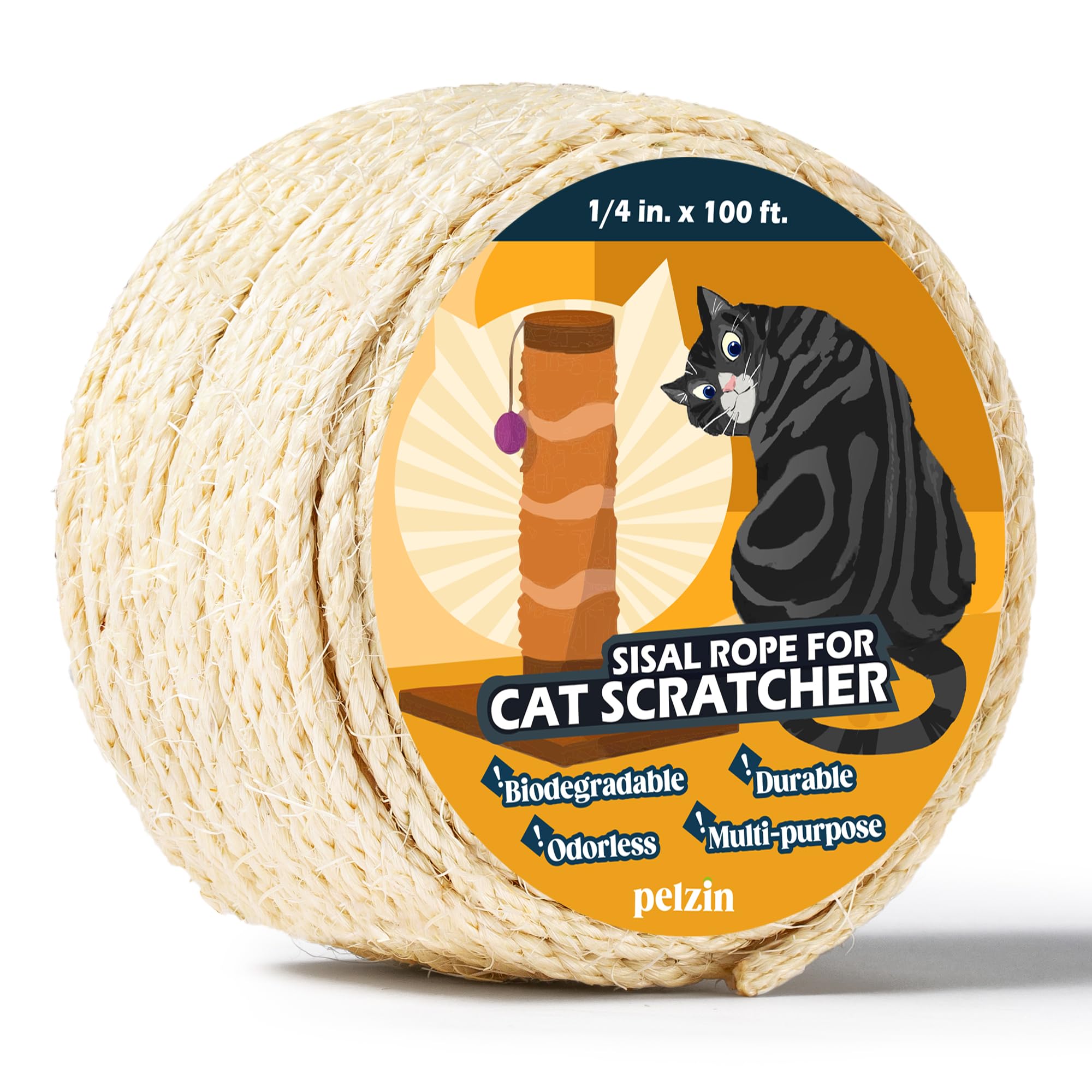 Pelzin cuerda sisal 1/4 de pulgada, textura natural para postes rasca gatos.