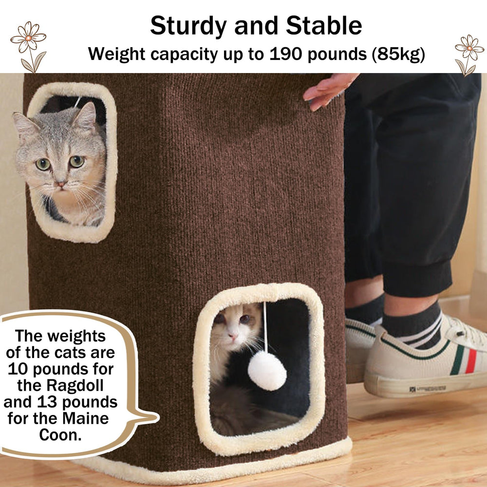 Pempet casa-gato-interior-tres-niveles brinda opciones de juego y descanso para varias mascotas.