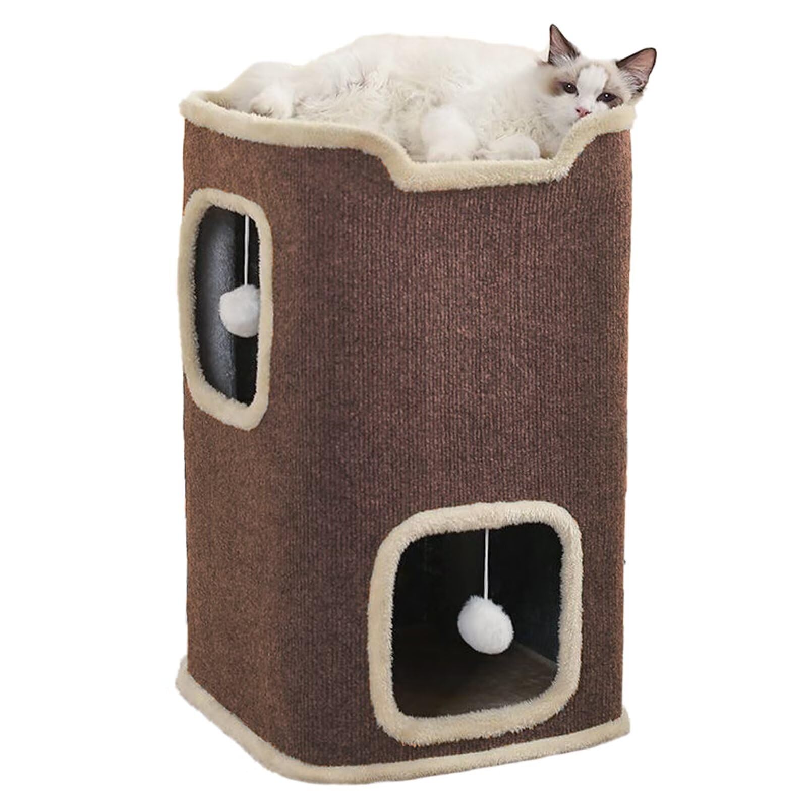 Pempet casa-gato-interior-un-nivel ofrece refugio cómodo para descanso y juego.