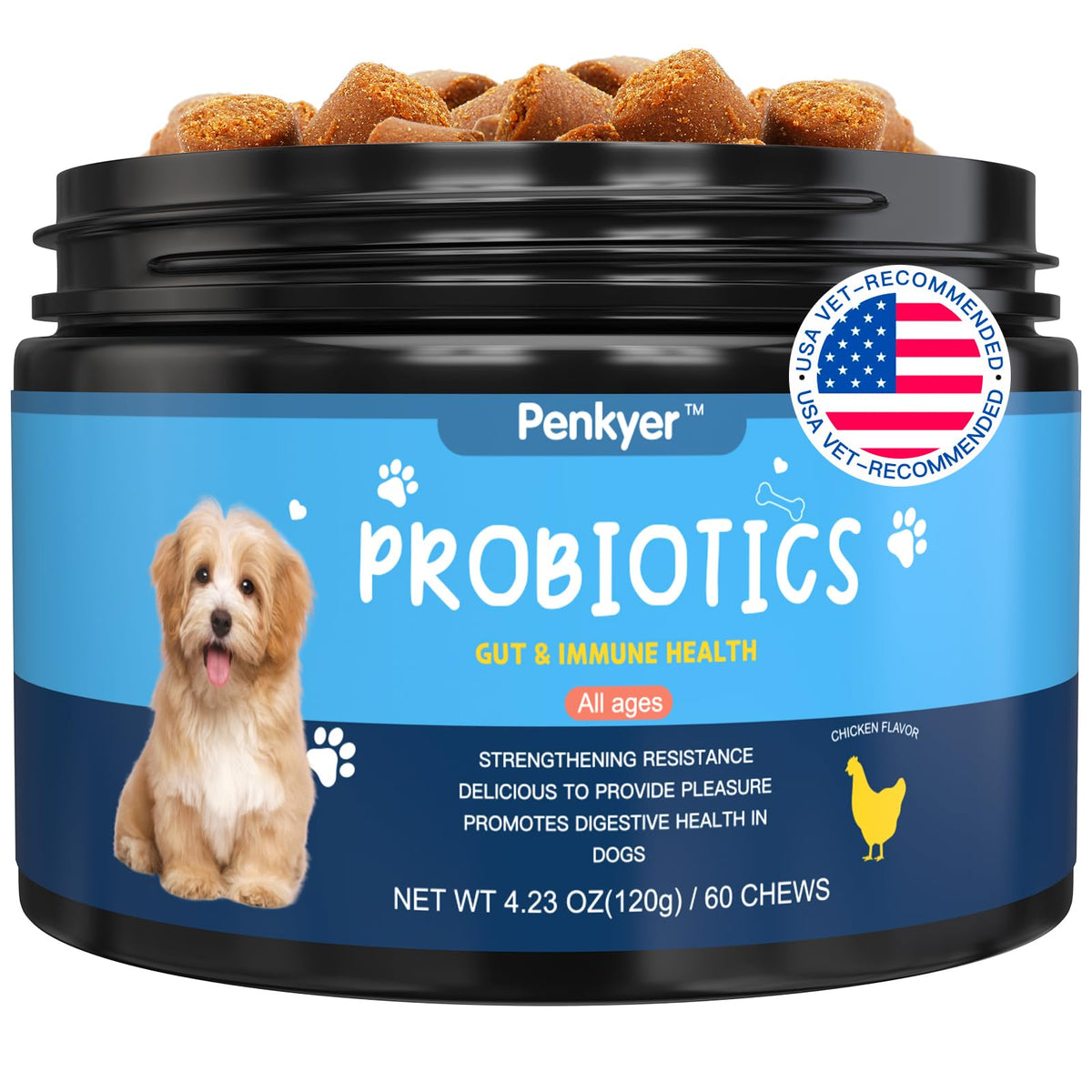 Penkyer probióticos para perros con 6 mil millones UFC para apoyo digestivo
