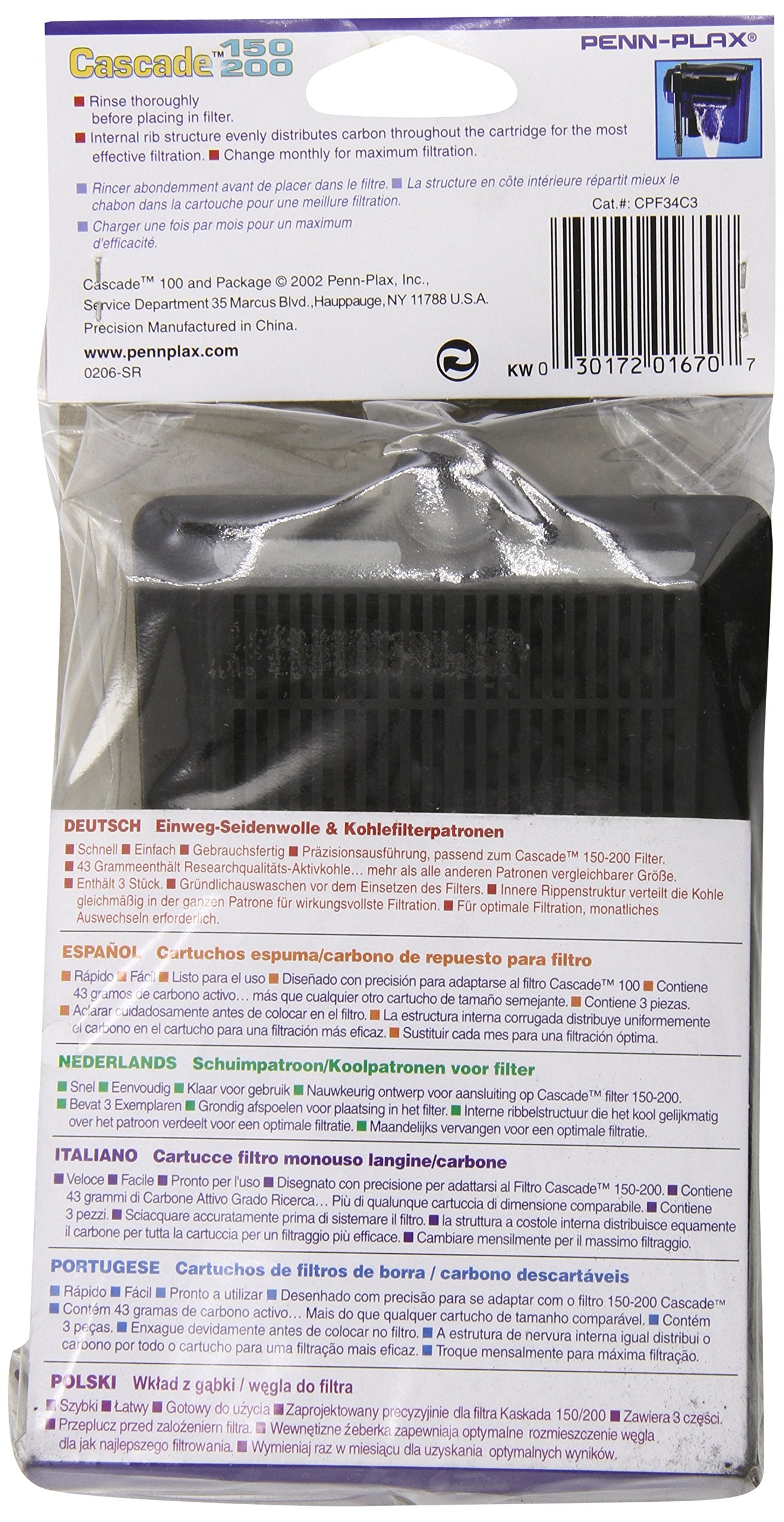 Cartucho de carbono activado de Penn-Plax Cascada para reducir olores.