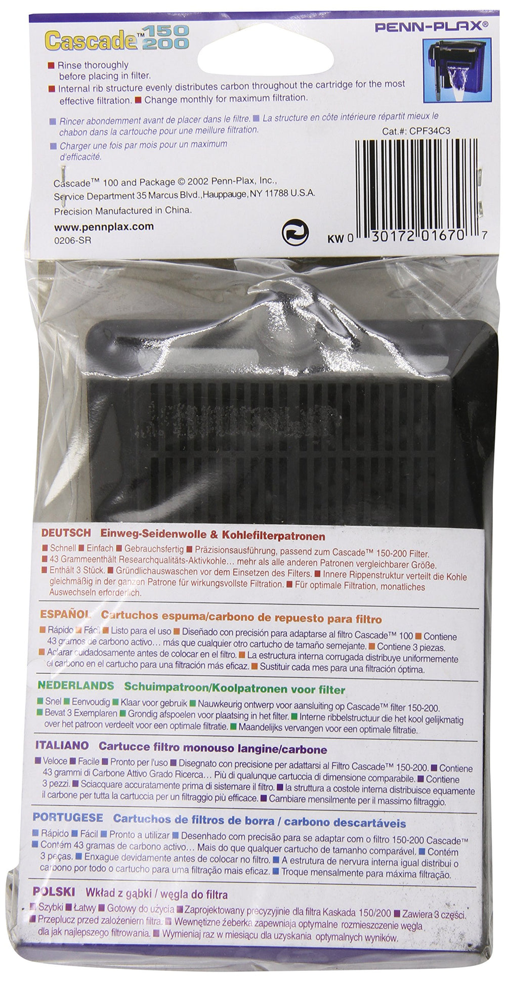 Cartucho de carbono activado de Penn-Plax Cascada para reducir olores.