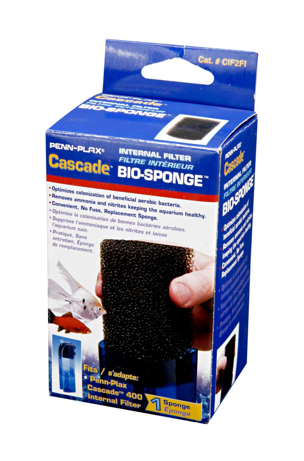 Esponja bio de Penn-Plax Cascade 400, vista frontal, ideal para mantenimiento y claridad del agua.
