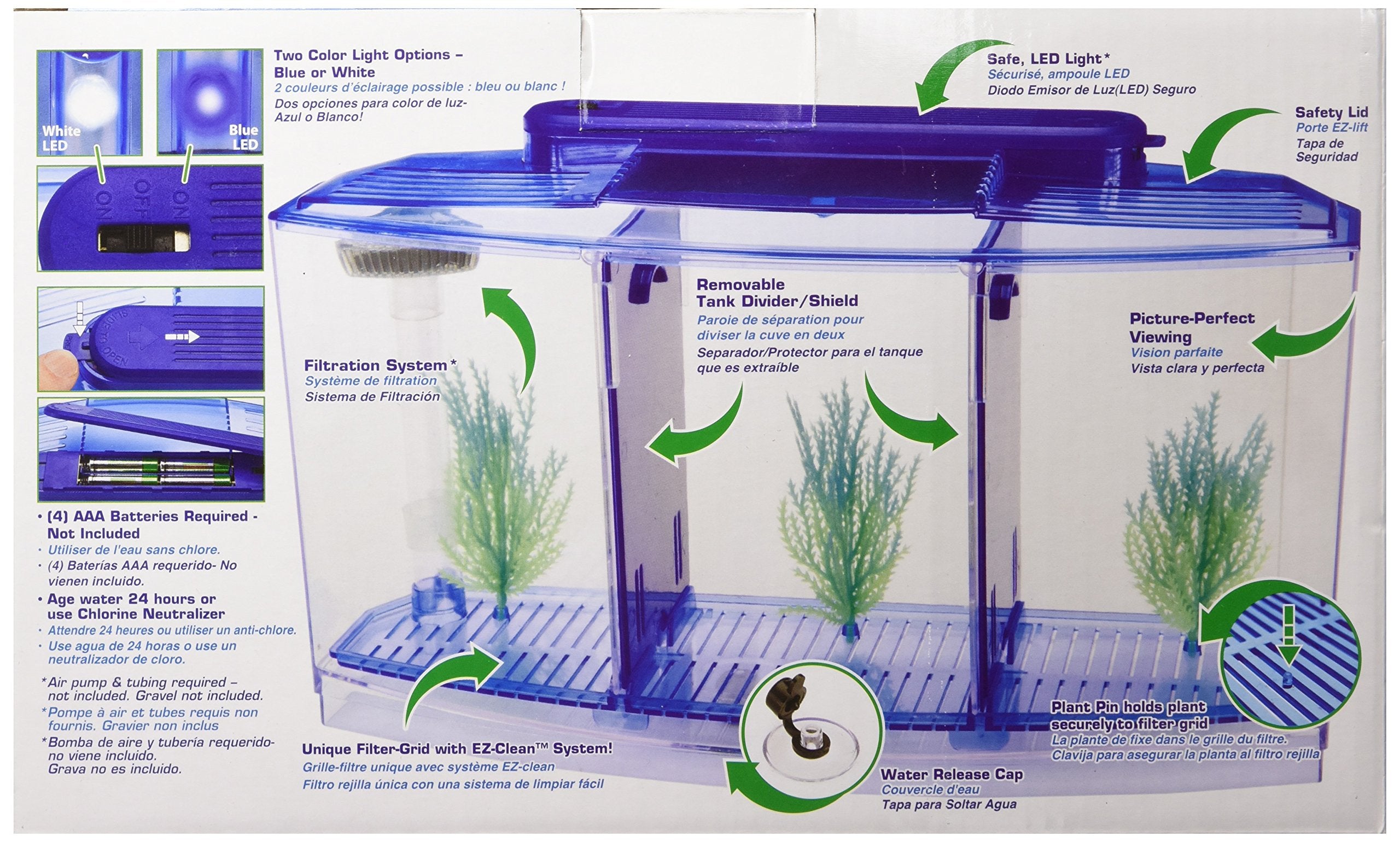 Penn-Plax Deluxe Triple Betta Tank con plantas plásticas para acuario ordenado.