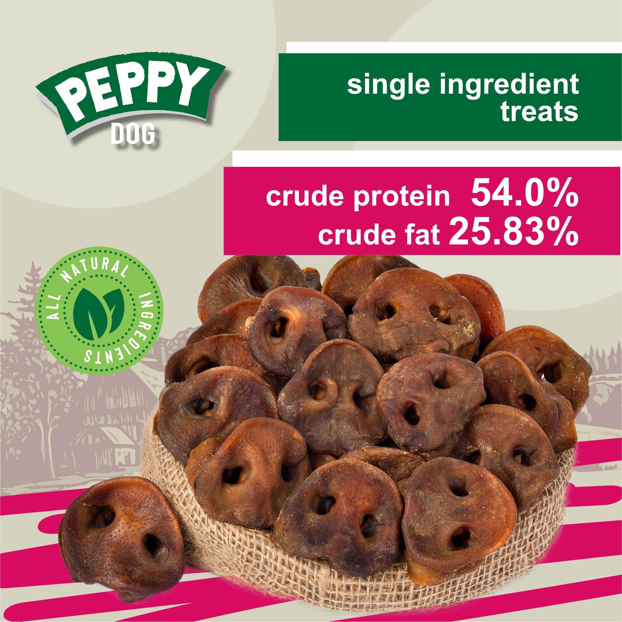 Hocicos de cerdo con textura natural para masticar, Peppy Dog