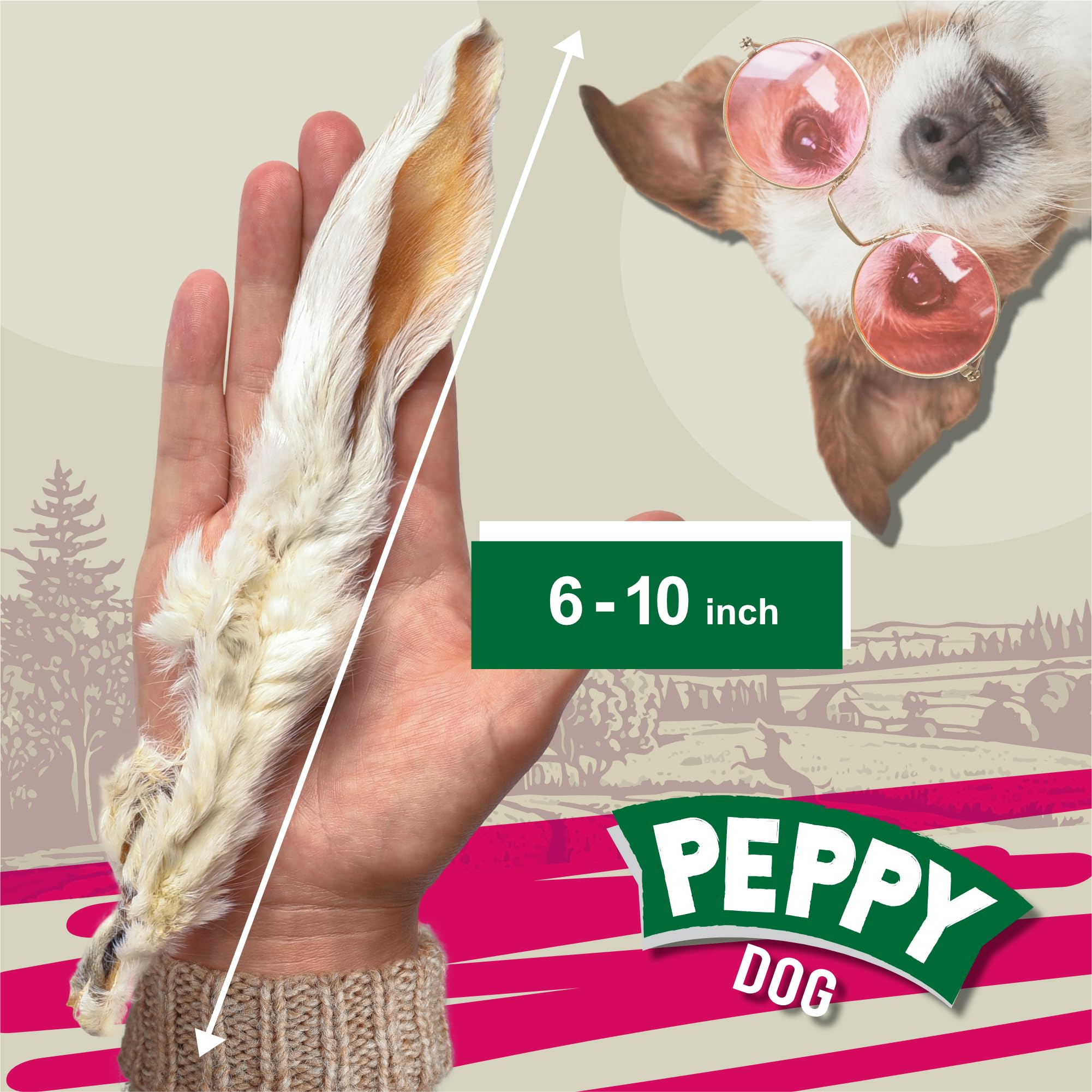 PEPPY DOG orejas de conejo con pelo, textura deshidratada suave para morder