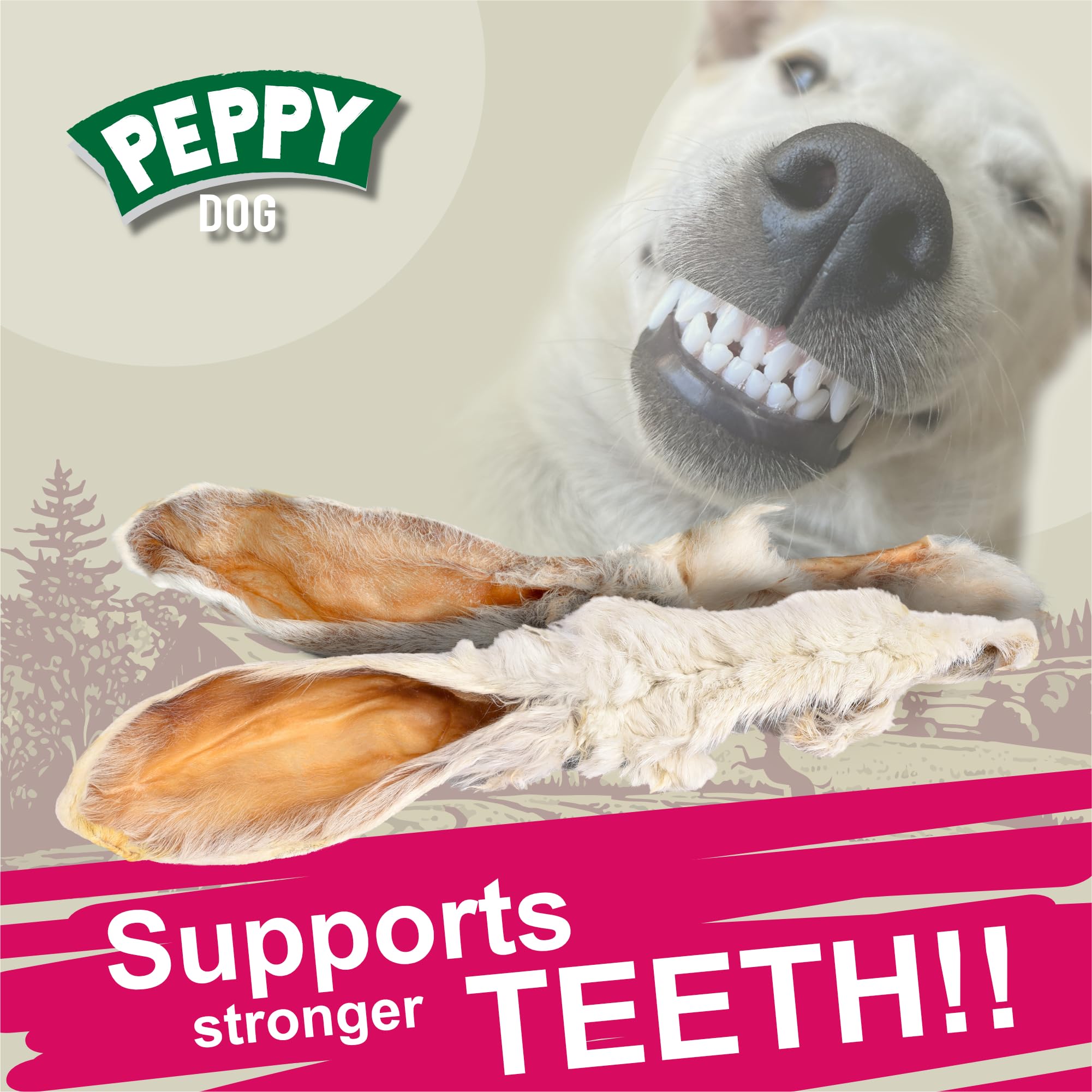 PEPPY DOG perro disfruta orejas con pelaje como snack