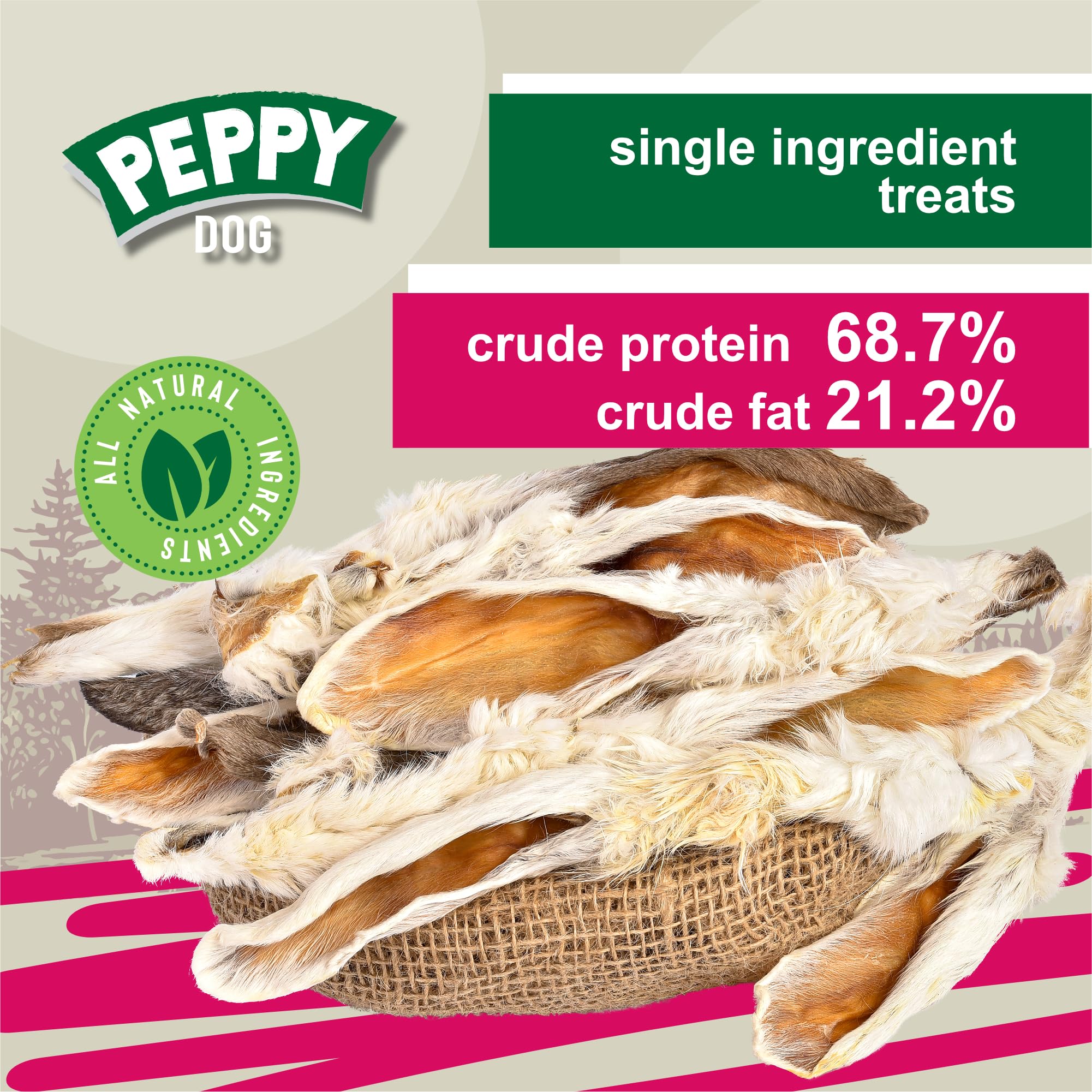 PEPPY DOG perro mordisquea orejas de conejo con pelo, snack para higiene dental