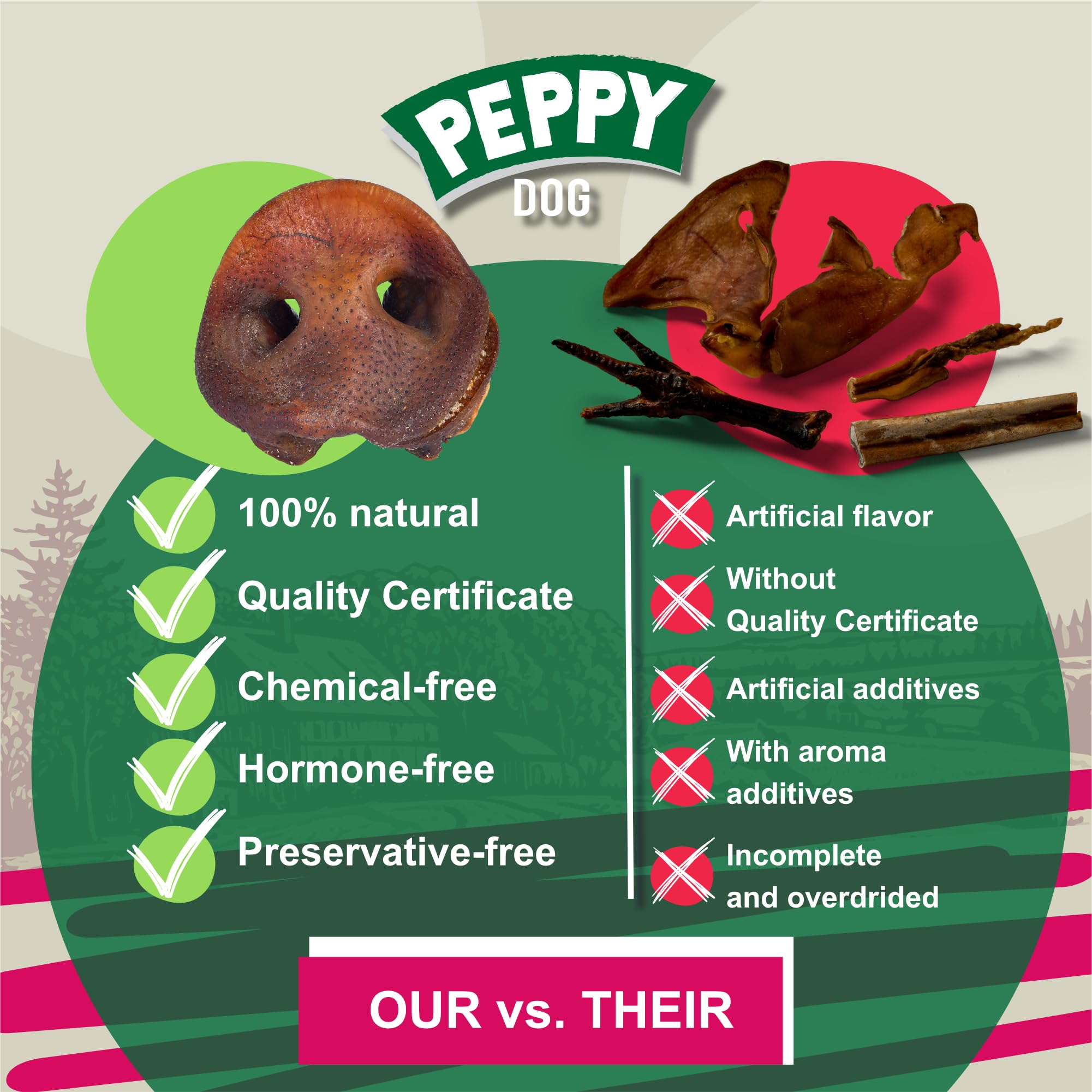 Hocicos de cerdo de Peppy Dog, alto contenido en proteína para energía