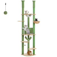 Pequlti arbol-gato piso-techo ajustable verde, ideal para gatos activos y exploradores.