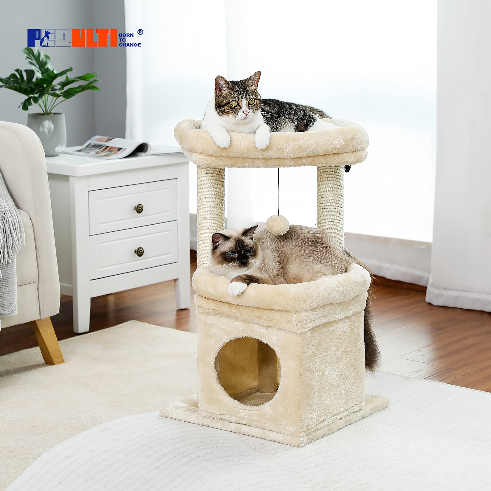 PEQULTI Cat Tree base reforzado para salto seguro.