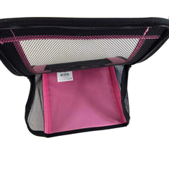 Tote Perfect Petzzz rosada con malla, muestra la mascota durante paseos.