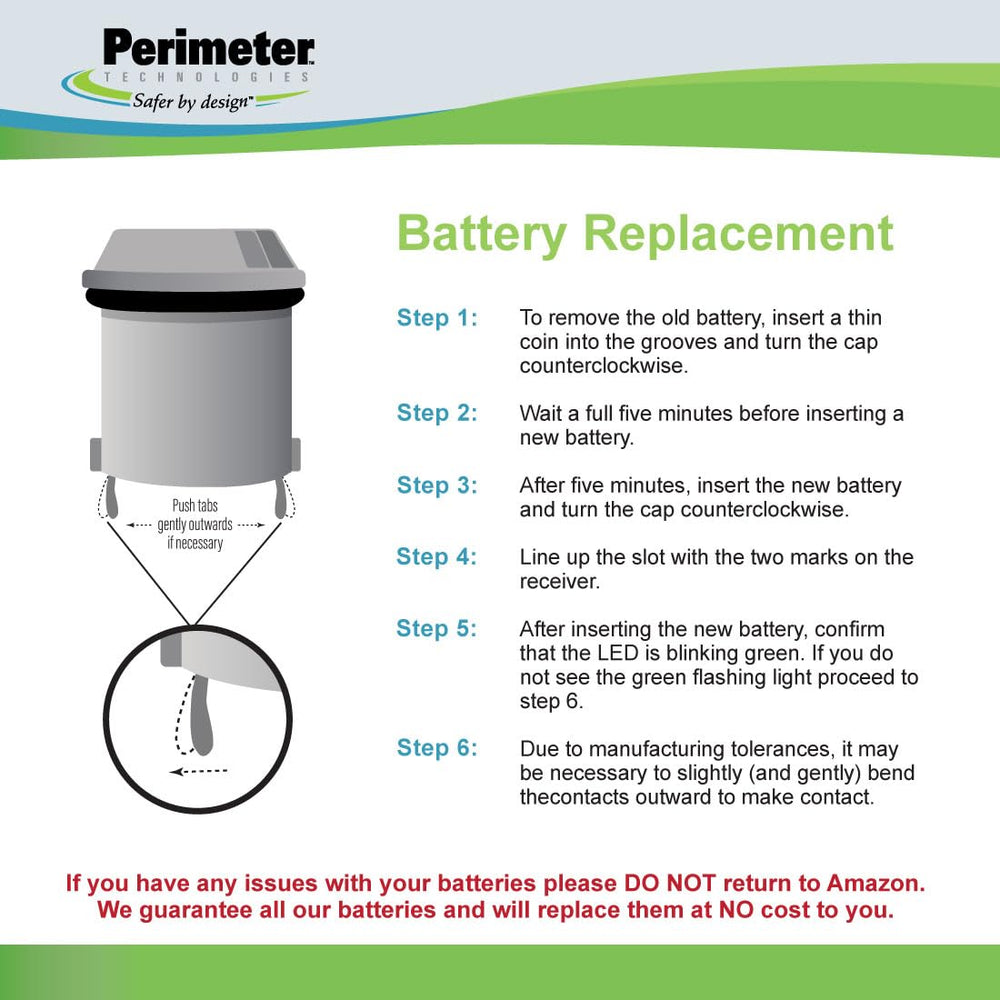 Batería Perimeter Technologies para collar cerca oculta R51, durabilidad mejorada