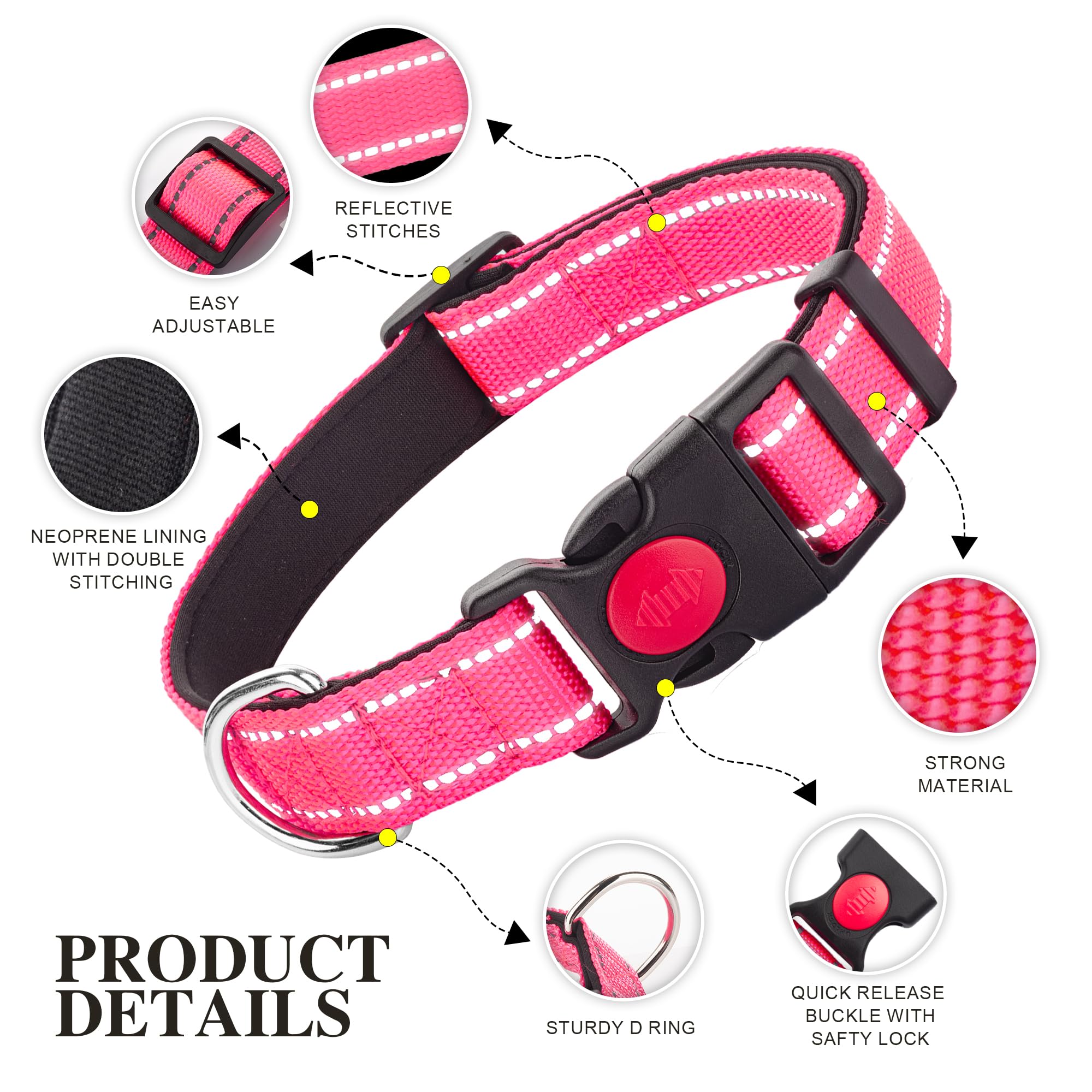 Perperqer collar reflectante rojo con cierre rápido para ajuste cómodo
