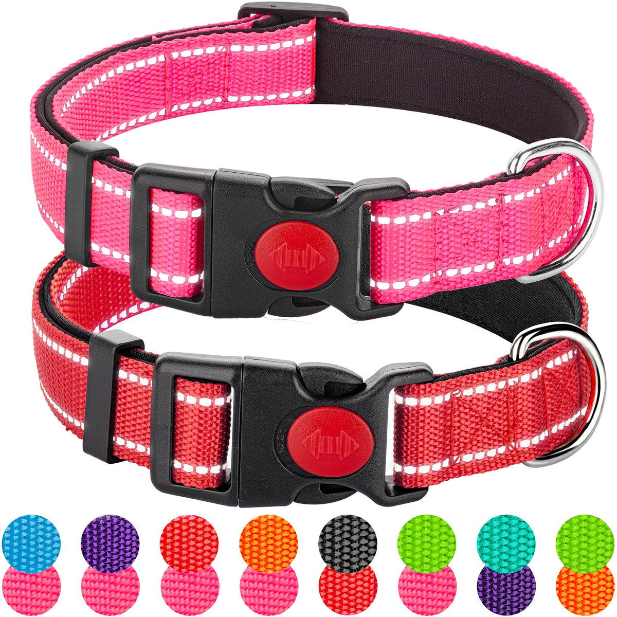 Perperqer collar reflectante rosa en nylon suave para paseos nocturnos seguros