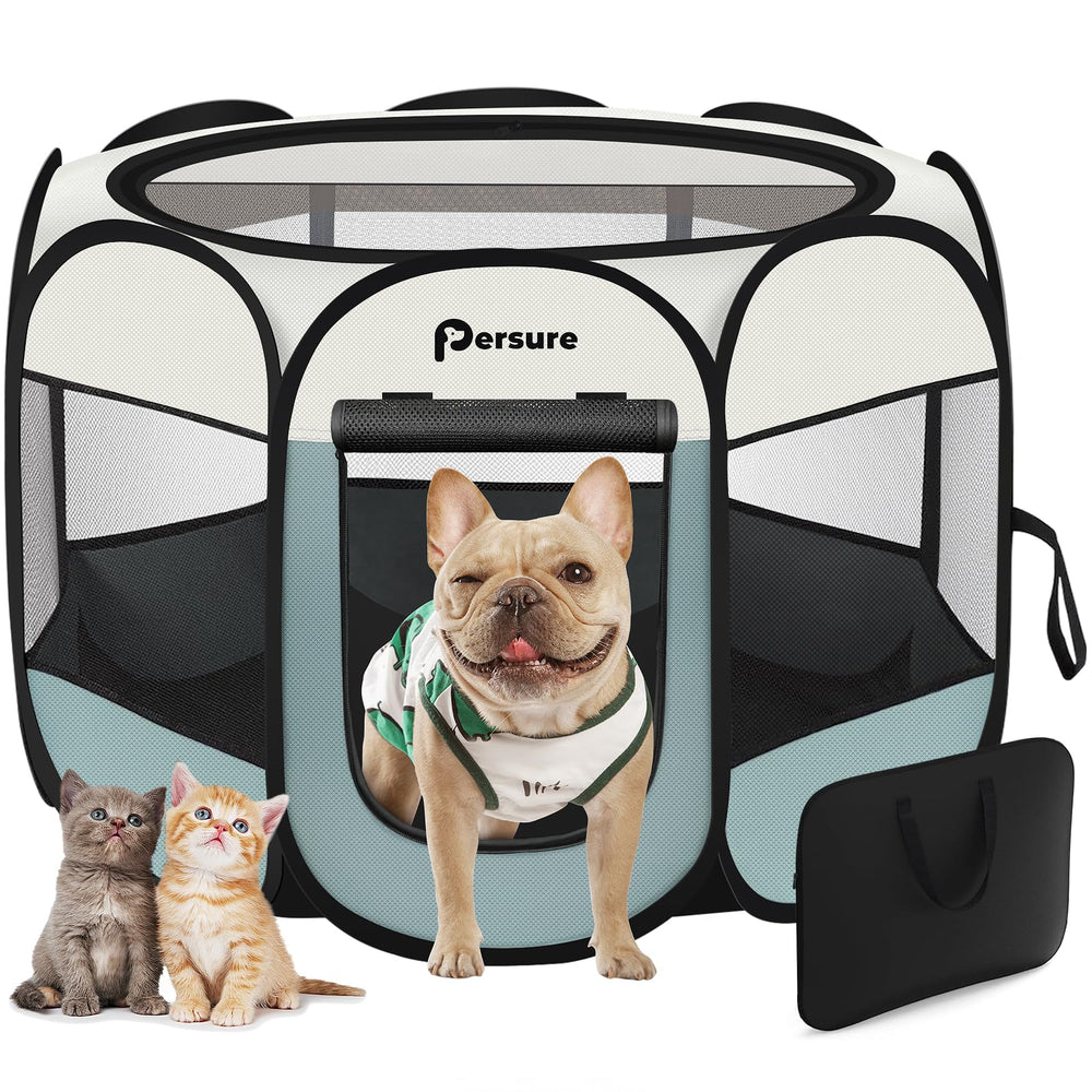 Persure Playpen para mascotas con uso interior y exterior, buena ventilación.