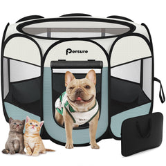 Persure Playpen para mascotas con uso interior y exterior, buena ventilación.