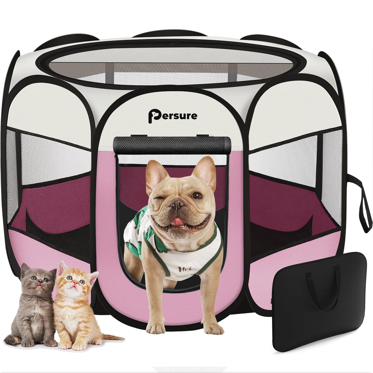 Persure Playpen para perros y gatos, uso interior y exterior con acceso cómodo.