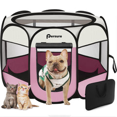 Persure Playpen para perros y gatos, uso interior y exterior con acceso cómodo.