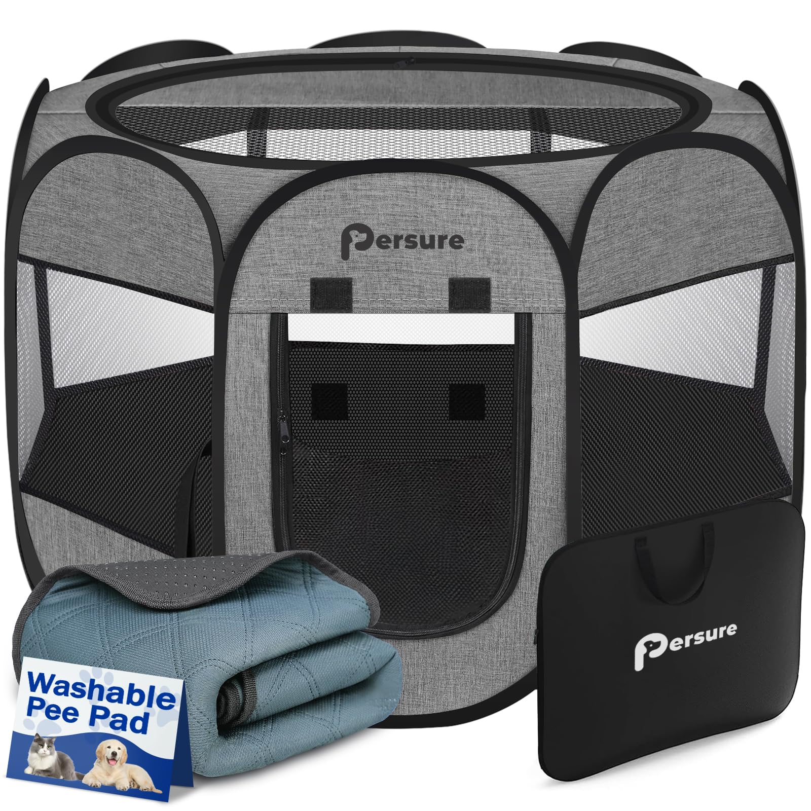Persure Playpen: puerta frontal para acceso fácil y seguro.