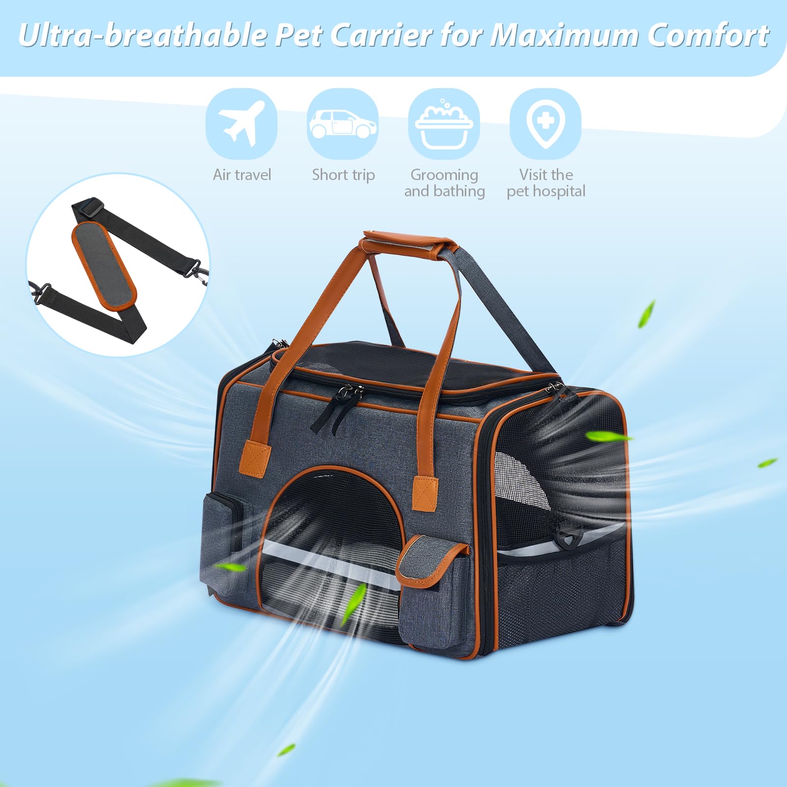 Pesen transportín gato con almacenamiento frontal y lateral útil.