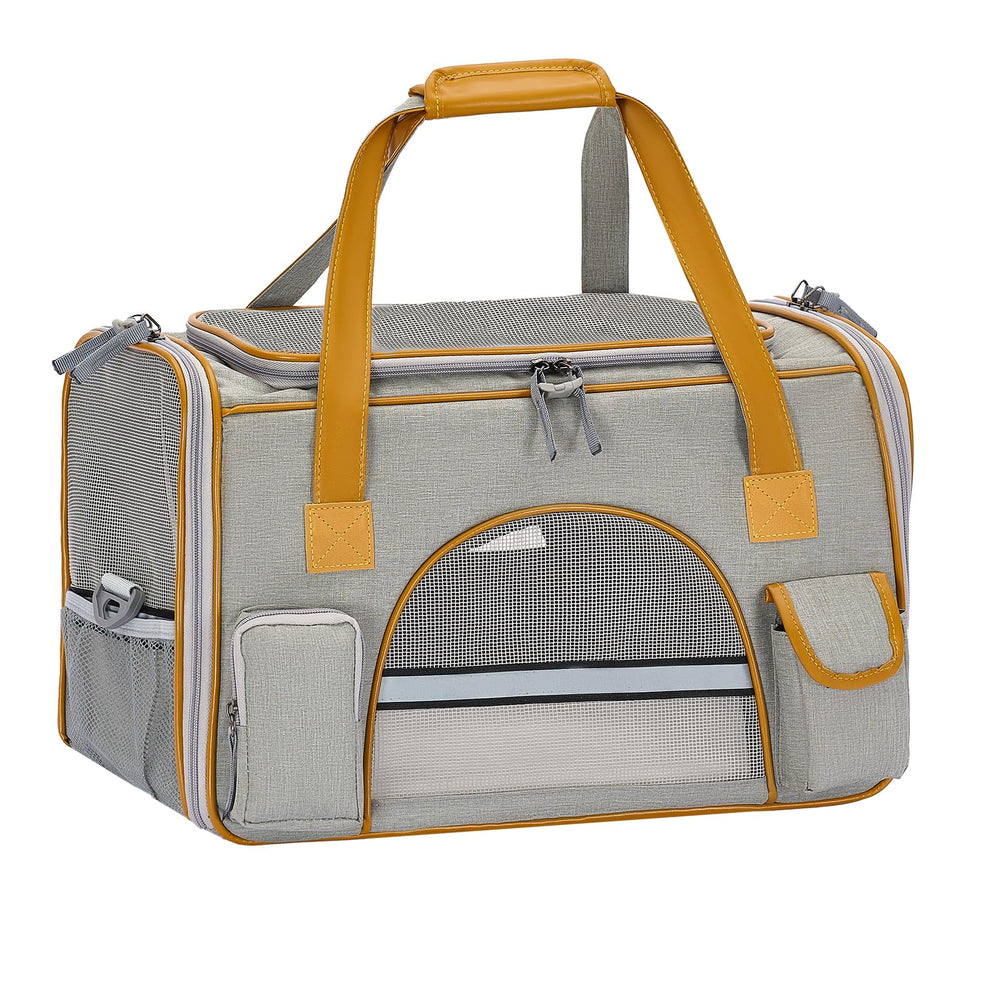 Pesen transportín para gatos 18x11x11 con bolsillos frontales para organizar accesorios.
