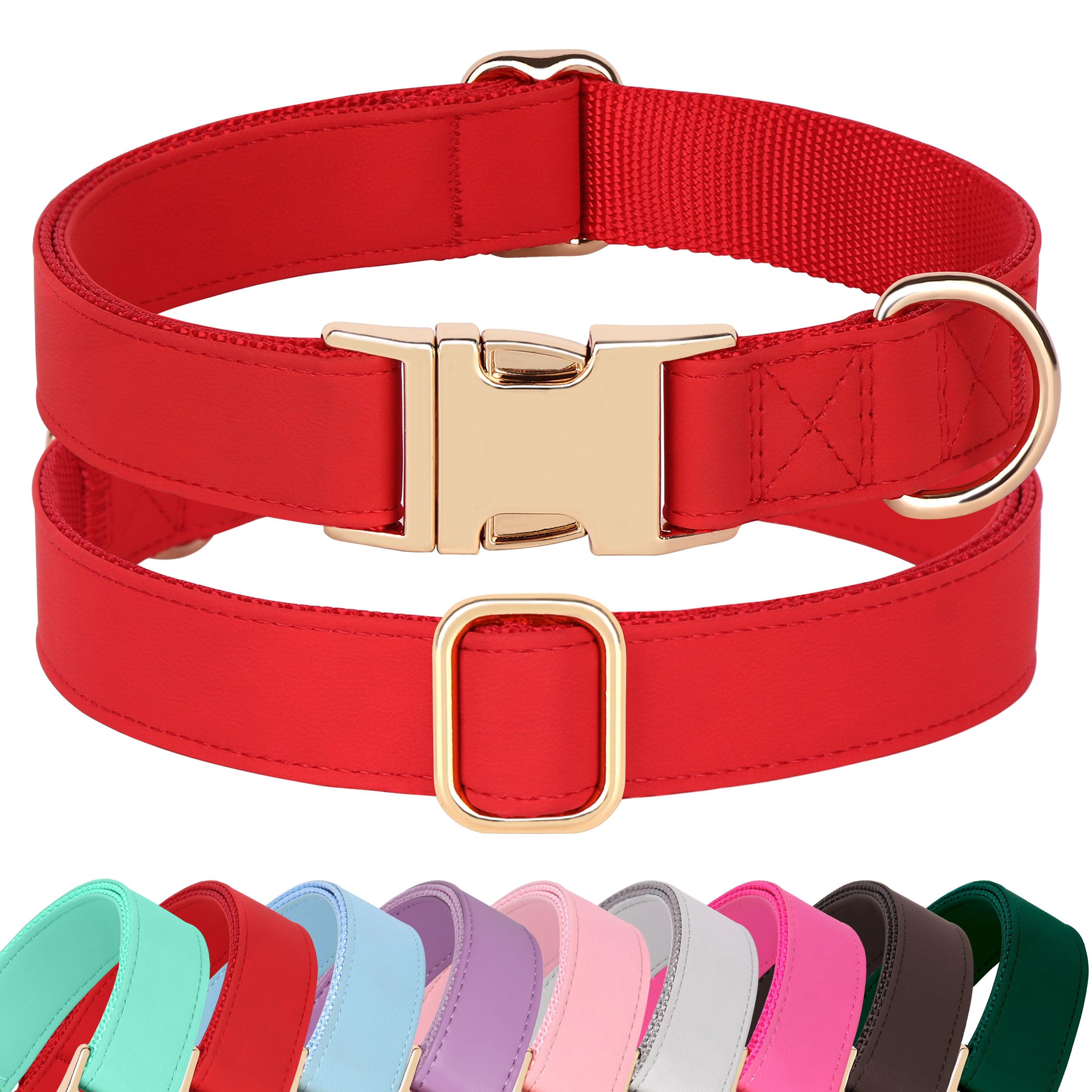 PET ARTIST collar de cuero PU rojo brillante para uso diario cómodo.